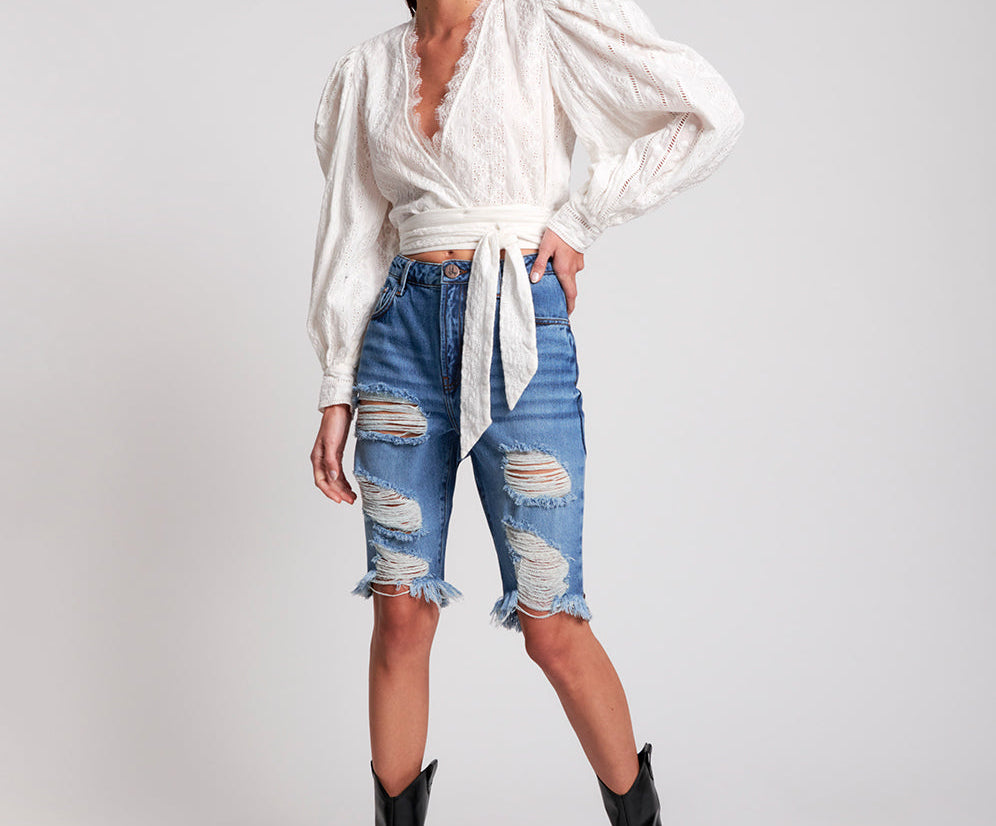 Truckers Mid Waist Relaxed Denim Shorts - Delaware