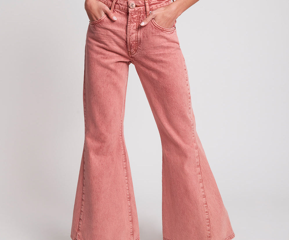 Marines Mid Waist Flared Denim Jeans - Vintage Red