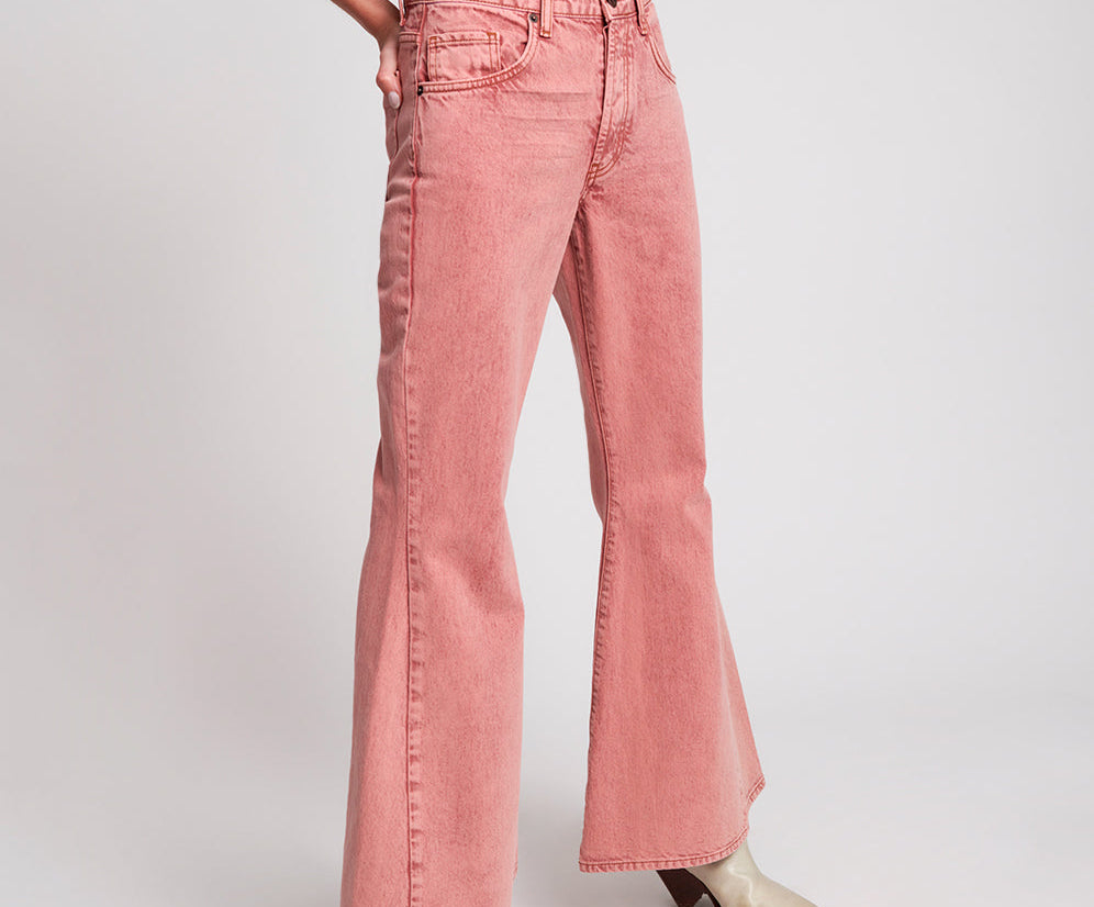 Marines Mid Waist Flared Denim Jeans - Vintage Red