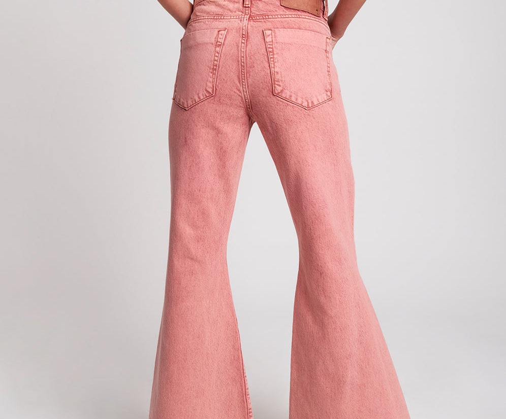 Marines Mid Waist Flared Denim Jeans - Vintage Red
