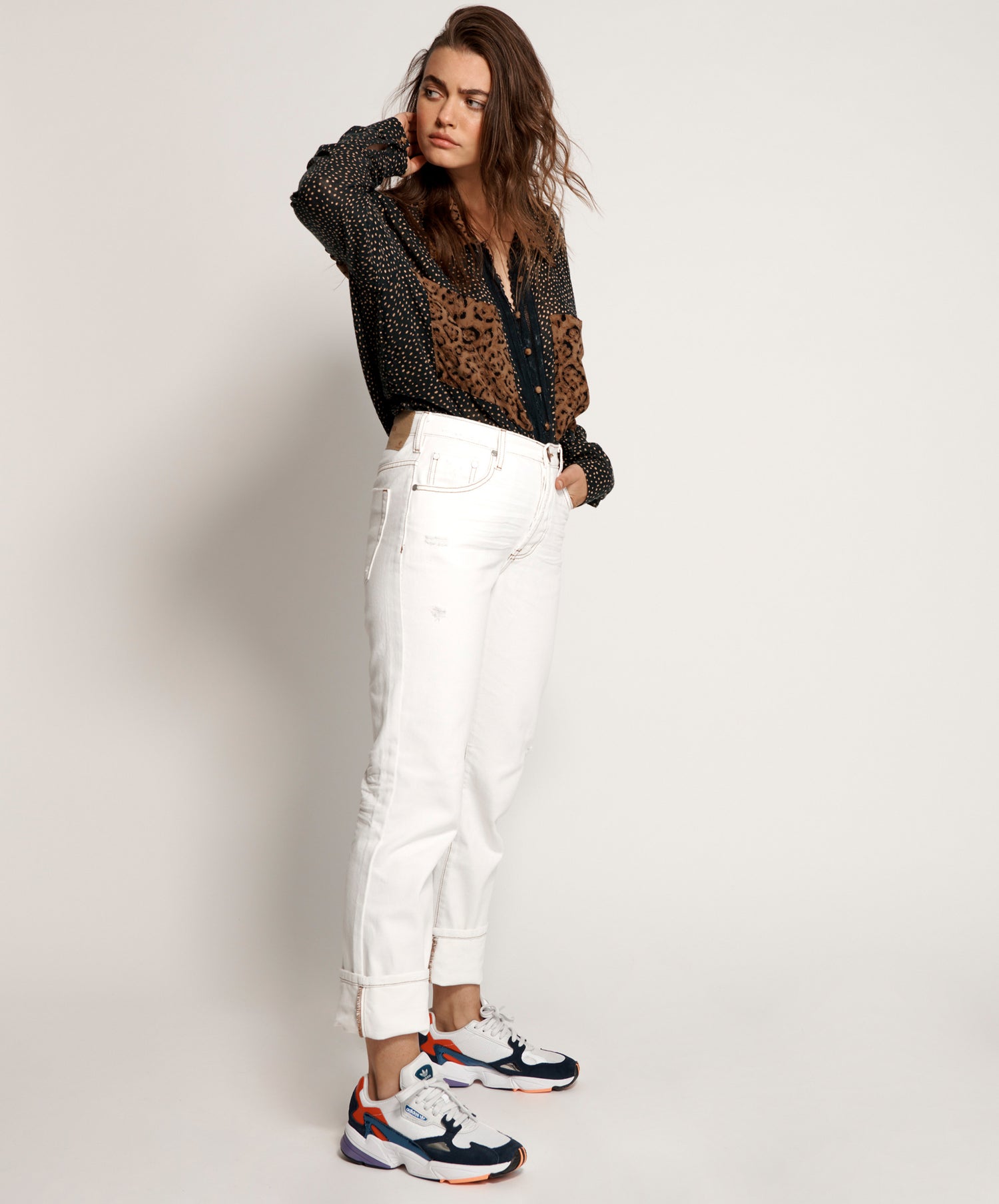 Archive Sale Women's Denim Jeans Truckers Mid Waist Straight Leg Denim Jeans - White Beauty