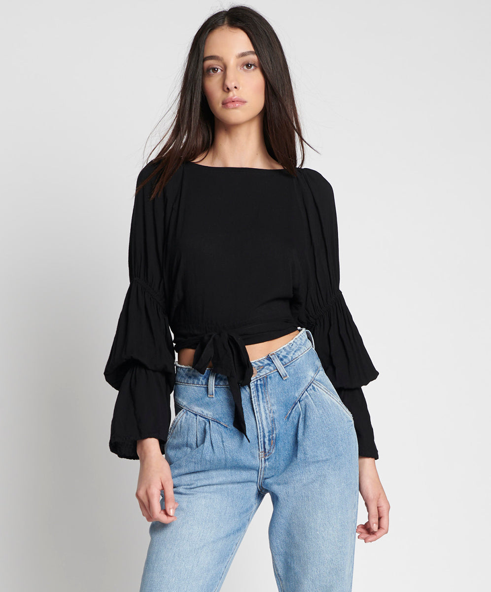 Products BLACK SUMMER NIGHTS CROP LONGSLEEVE TOP