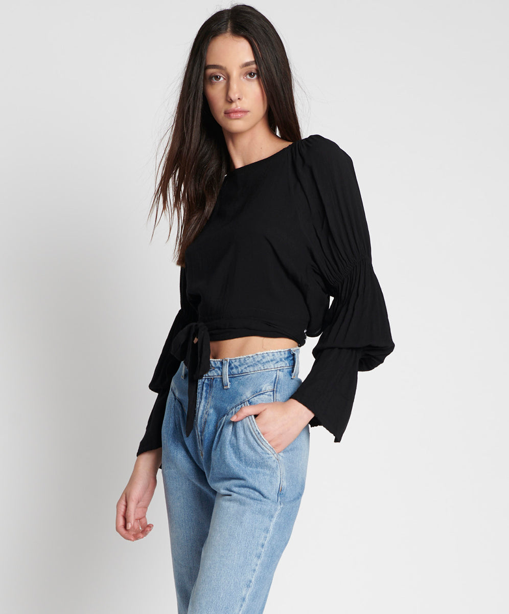 Products BLACK SUMMER NIGHTS CROP LONGSLEEVE TOP