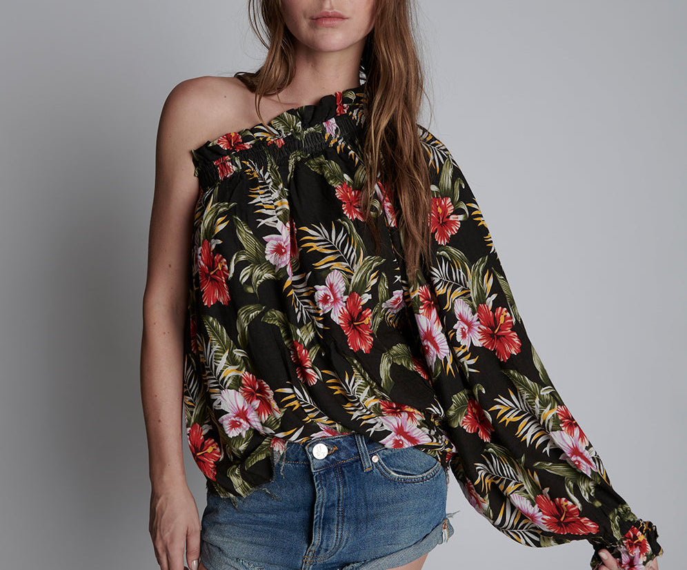 NIGHT FLOWER HAWAIIAN ONE SHOULDER TOP