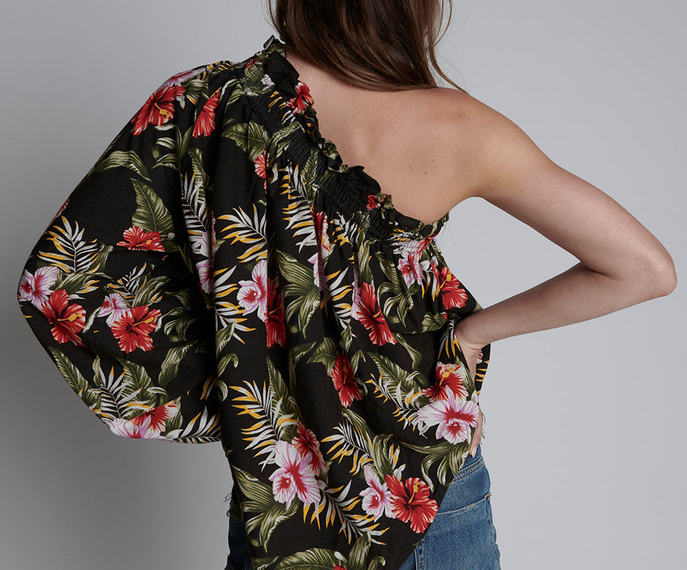 NIGHT FLOWER HAWAIIAN ONE SHOULDER TOP