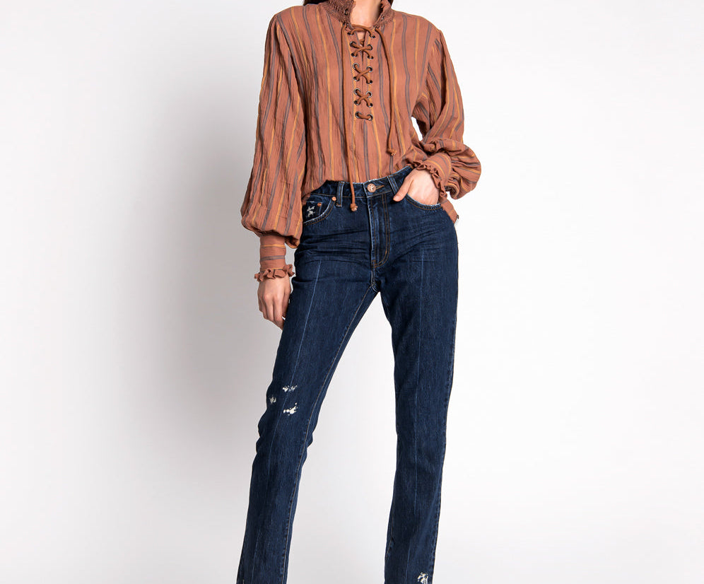 Awesome Baggies High Waist Straight Leg Denim Jeans - Virgin Blue