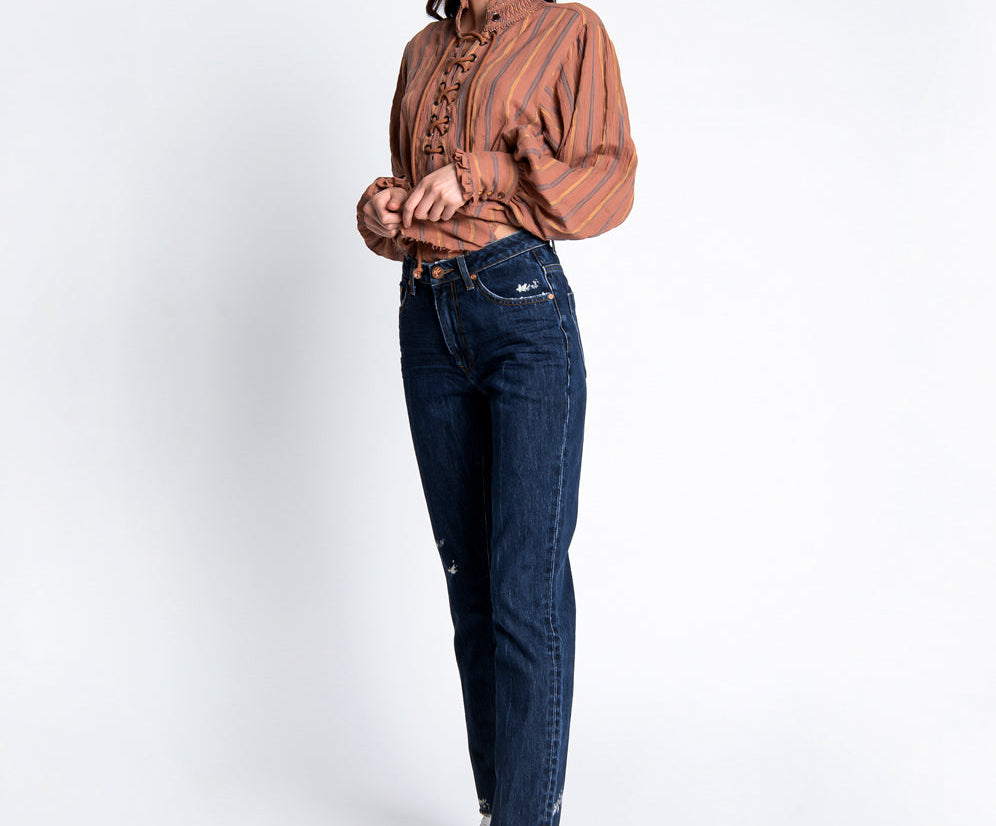 Awesome Baggies High Waist Straight Leg Denim Jeans - Virgin Blue