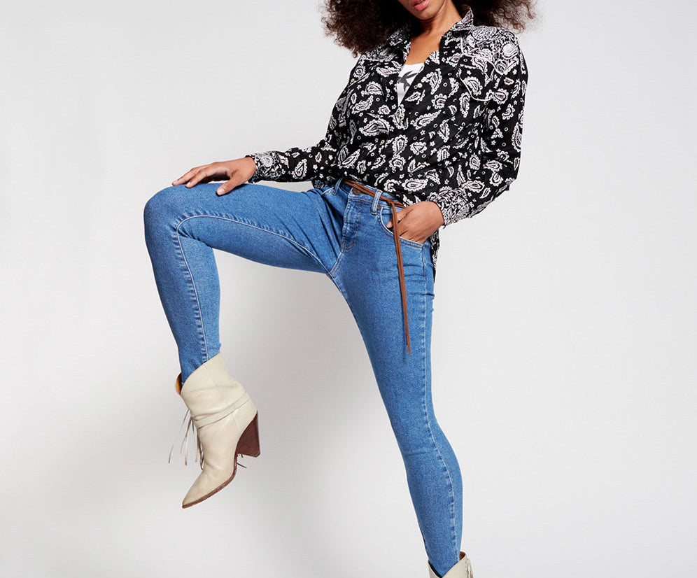 Freebirds High Waist Rigid Skinny Denim Jeans - Miami Blue
