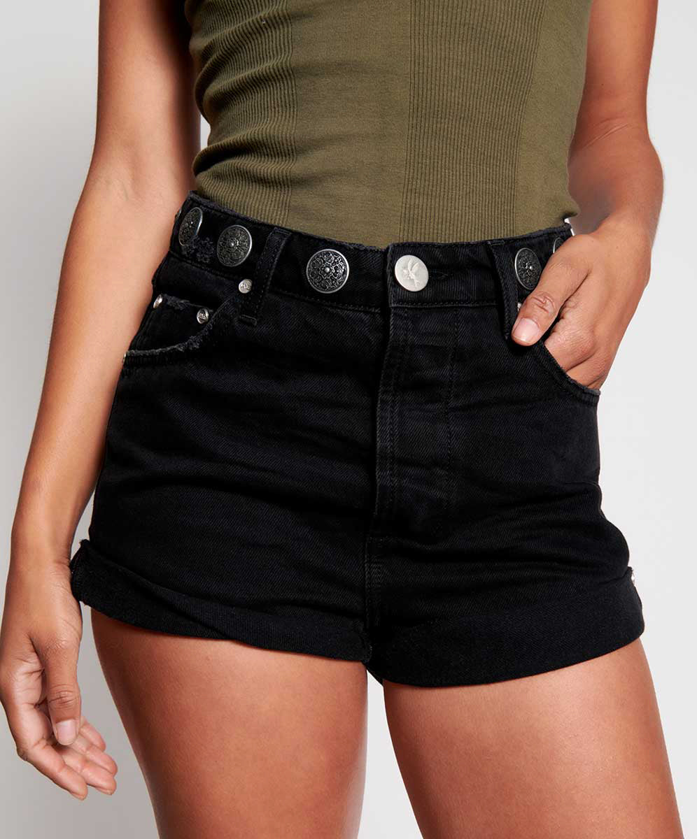 Products Bandits High Waist Studded Denim Shorts - Black