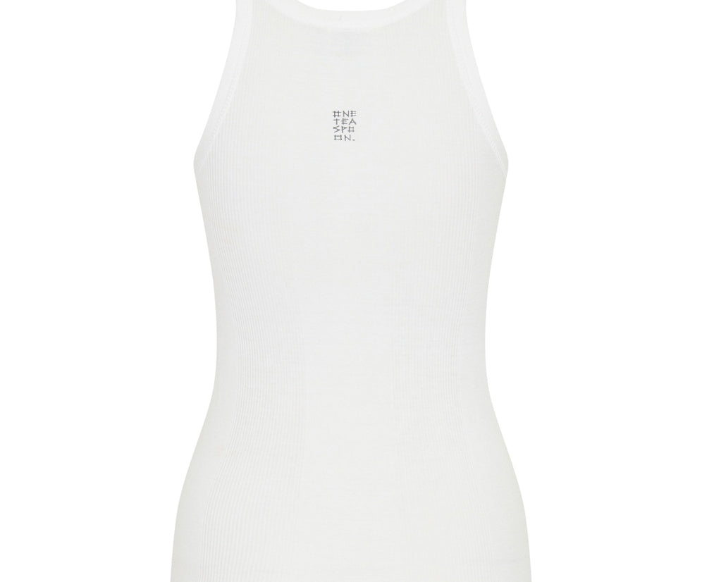 One Teaspoon Logo Bower Bird Ribbed Singlet - White
