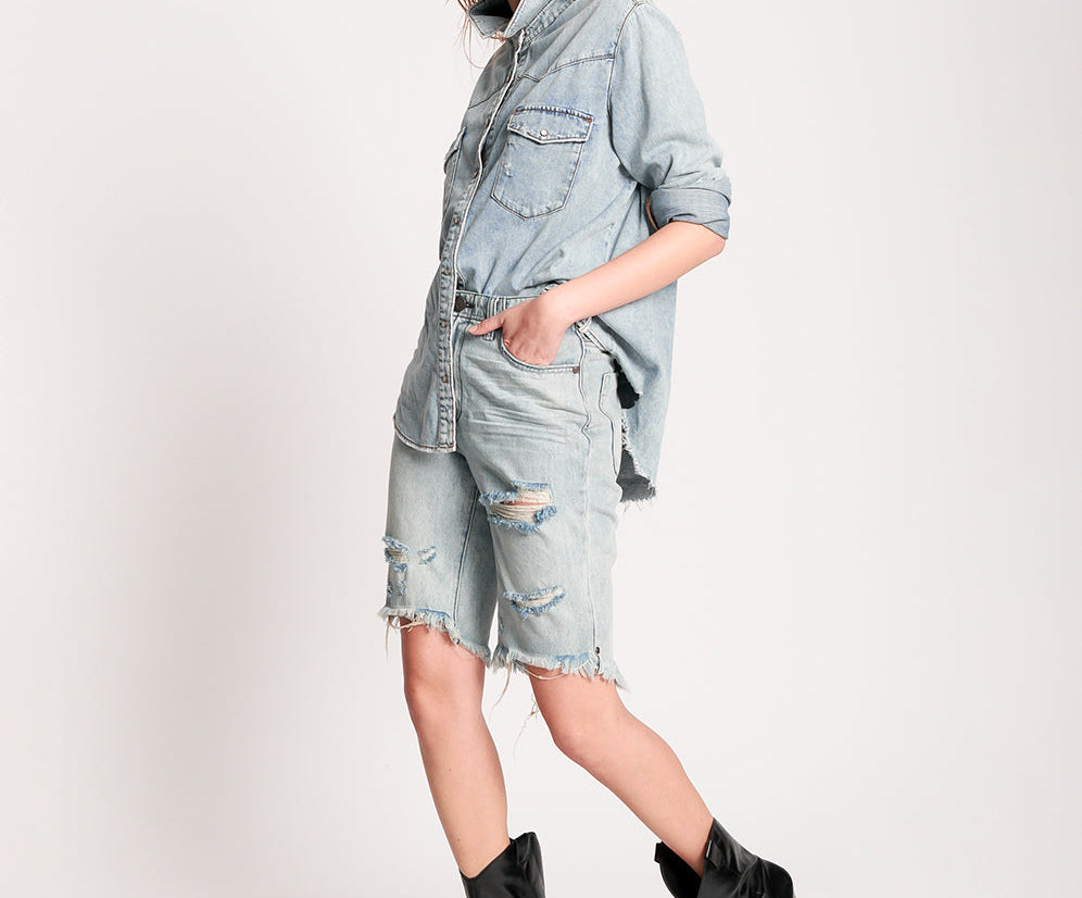 Truckers Mid Waist Relaxed Denim Shorts - Salty Dog