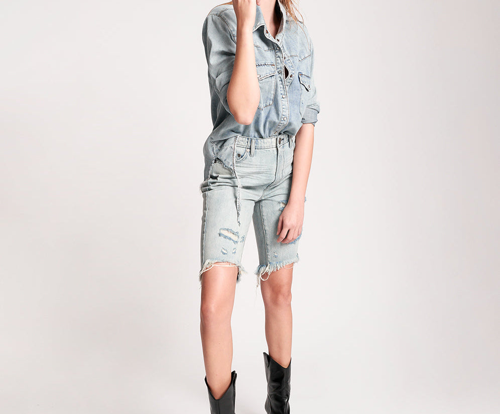 Truckers Mid Waist Relaxed Denim Shorts - Salty Dog