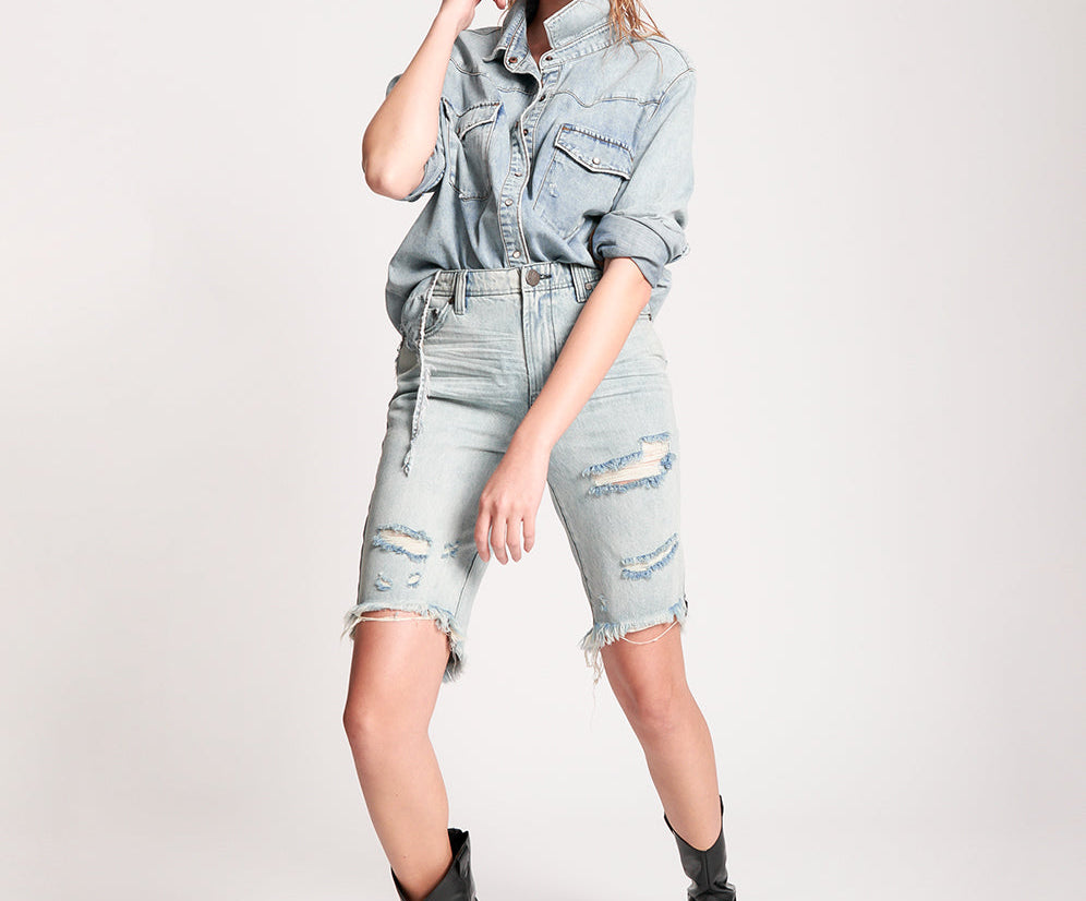 Truckers Mid Waist Relaxed Denim Shorts - Salty Dog