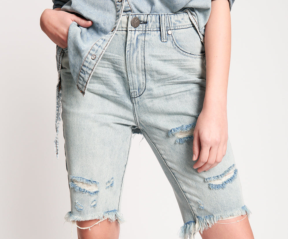 Truckers Mid Waist Relaxed Denim Shorts - Salty Dog