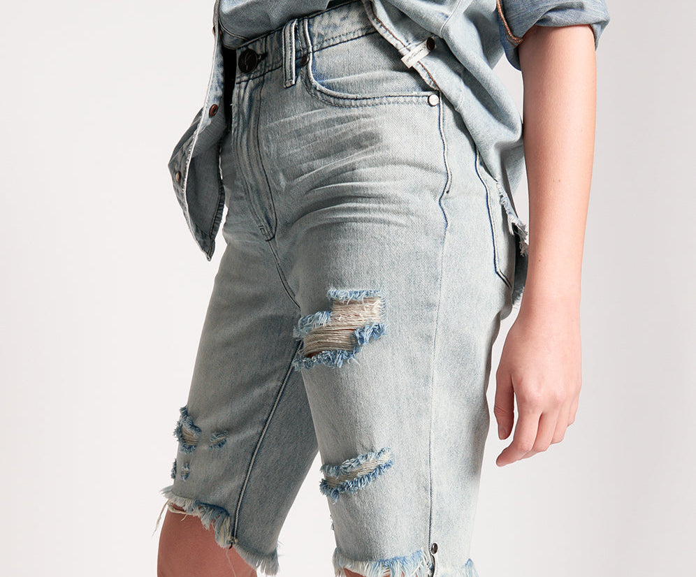 Truckers Mid Waist Relaxed Denim Shorts - Salty Dog