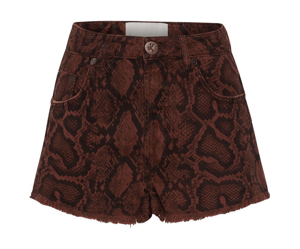 Bonitas High Waist Denim Shorts - Python Snake Print