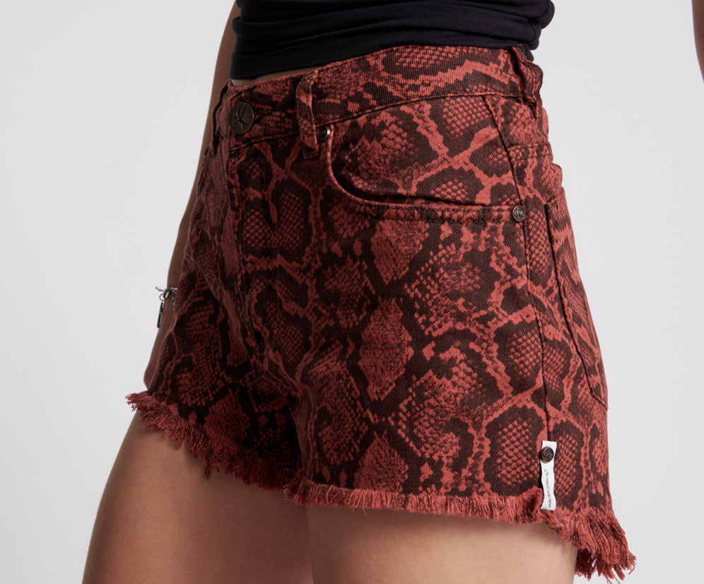 Bonitas High Waist Denim Shorts - Python Snake Print