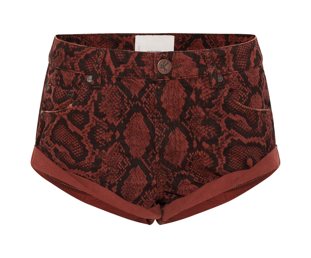 Bandits Low Waist Denim Shorts - Red Python Print