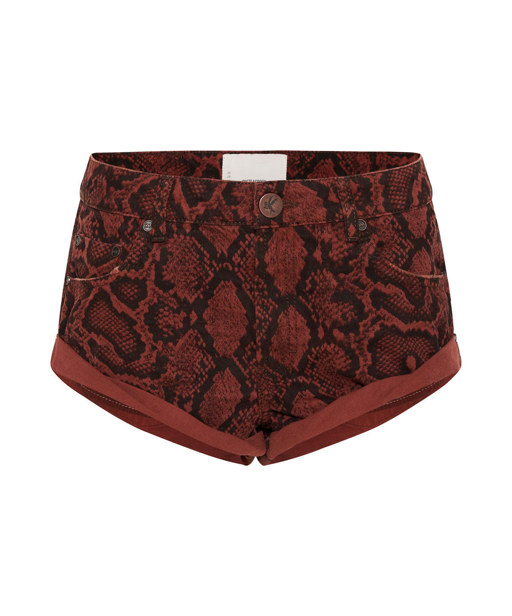 Products Bandits Low Waist Denim Shorts - Red Python Snake Print
