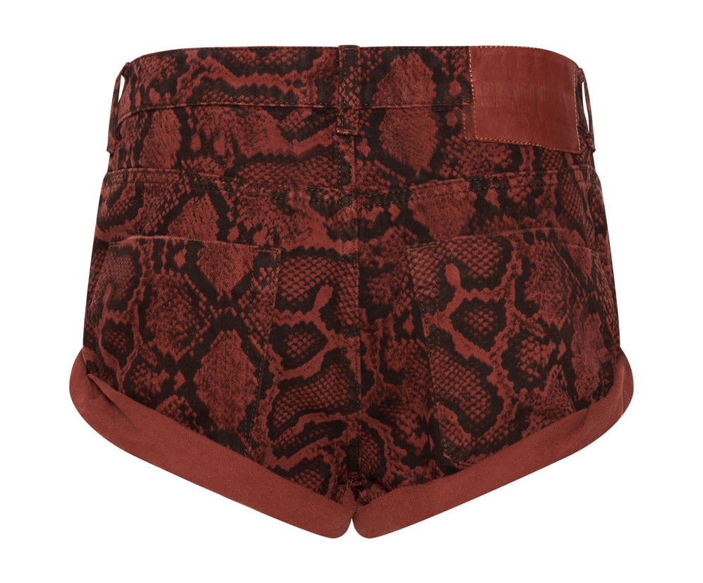 Bandits Low Waist Denim Shorts - Red Python Print