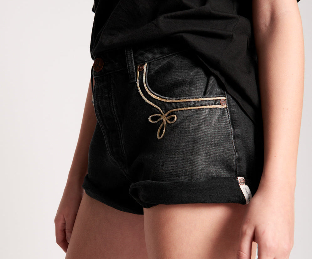 WORN BLACK ROYALE BANDIT MID WAIST DENIM SHORT