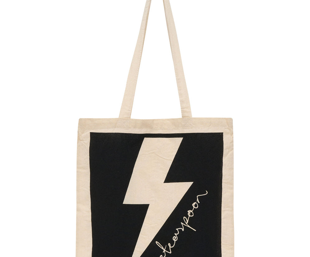 BLACK LIGHTNING BOLT TOTE BAG