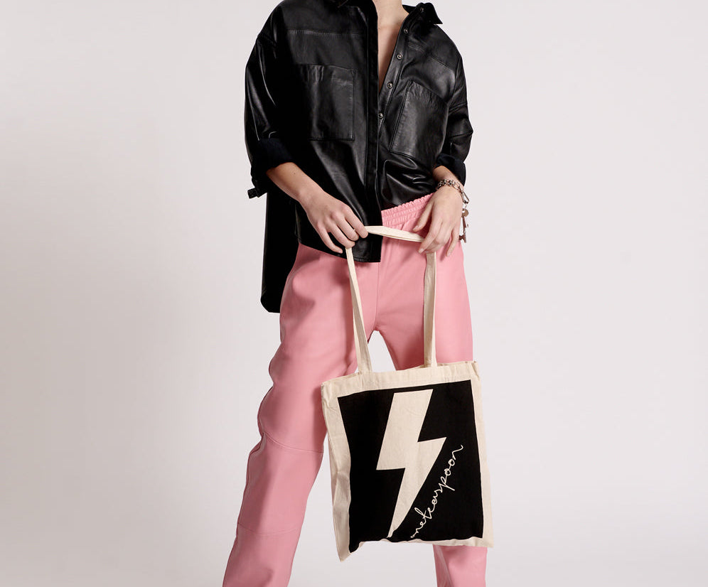 BLACK LIGHTNING BOLT TOTE BAG