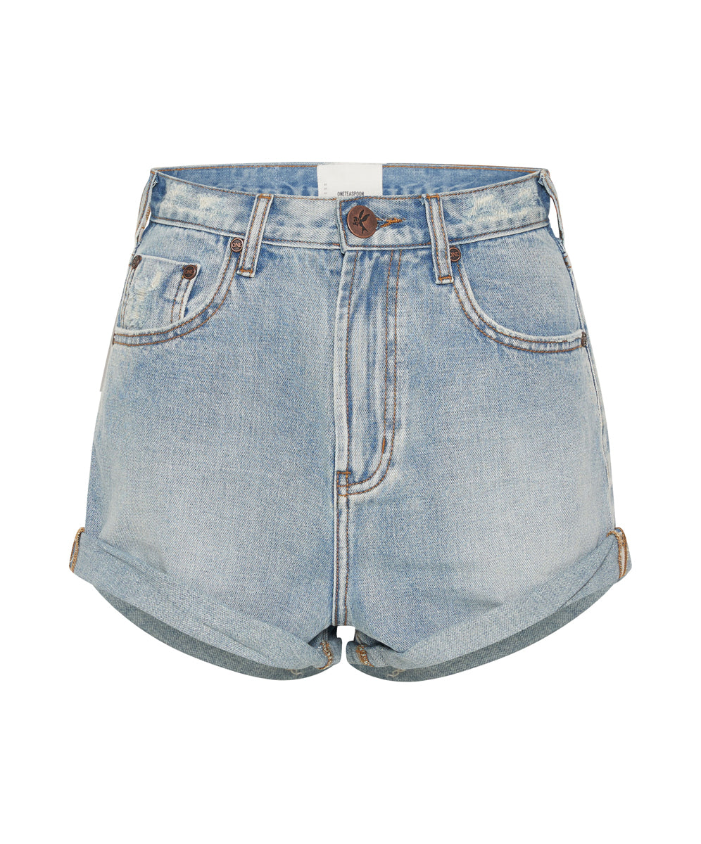 Products Bandits High Waist Denim Shorts - Hendrixe Blue