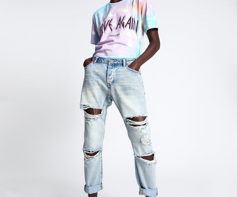 KANSAS BLUE TRASHED SAINTS BOYFRIEND JEANS