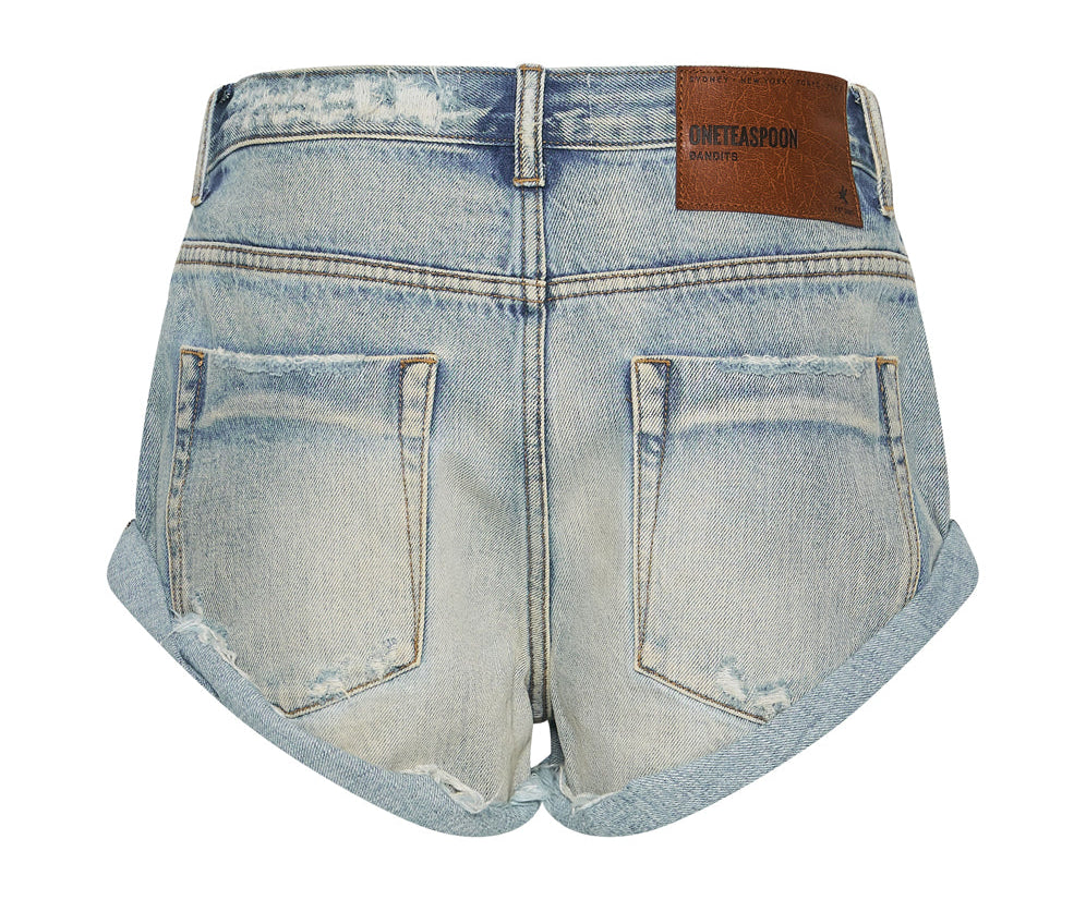 STONED COWBOY LOW WAIST BANDIT DENIM SHORTS