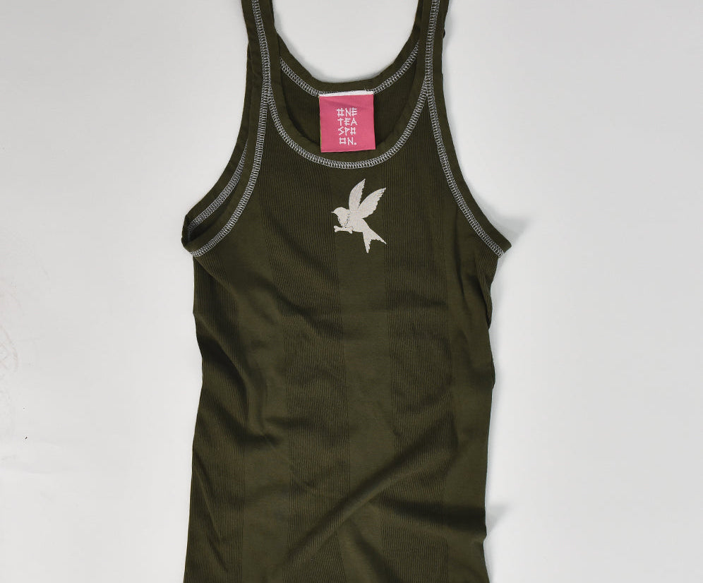 WORN KHAKI BOWER BIRD SINGLET