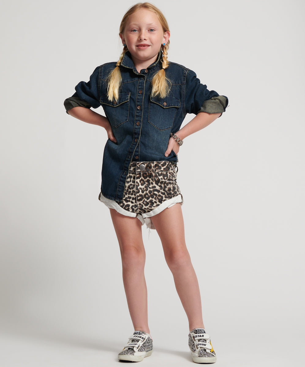 Products Kids Bandits Low Waist Denim Shorts - Leopard Print