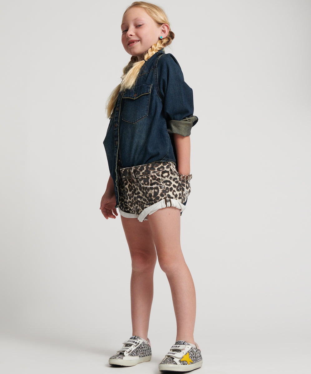 Products Kids Bandits Low Waist Denim Shorts - Leopard Print