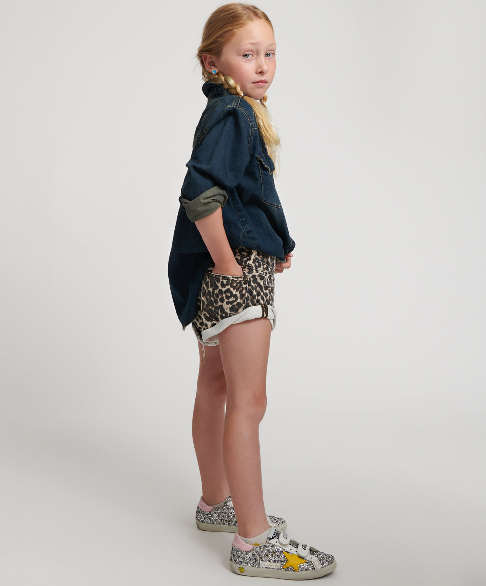 Kids Bandits Low Waist Denim Shorts - Leopard Print | One