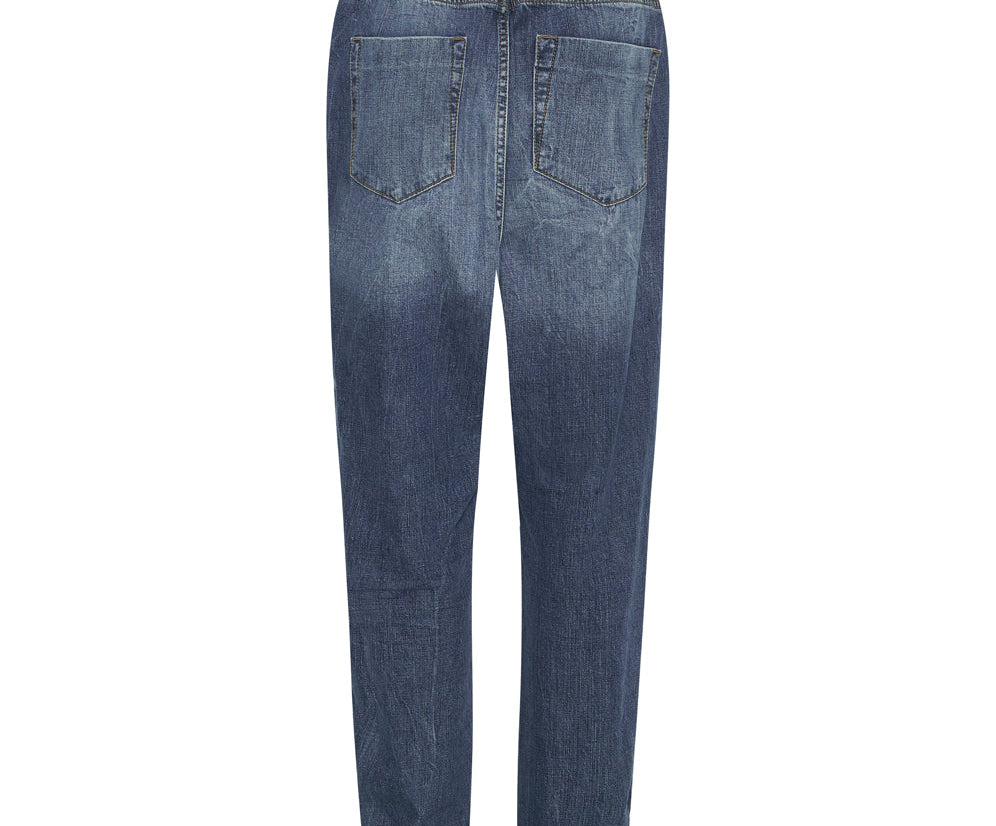 Shabbies High Waist Drawstring Boyfriend Denim Jeans - Resort Blue