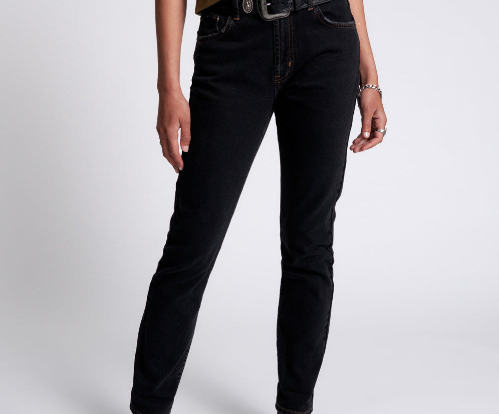 Awesome Baggies High Waist Straight Leg Denim Jeans - Worn Black