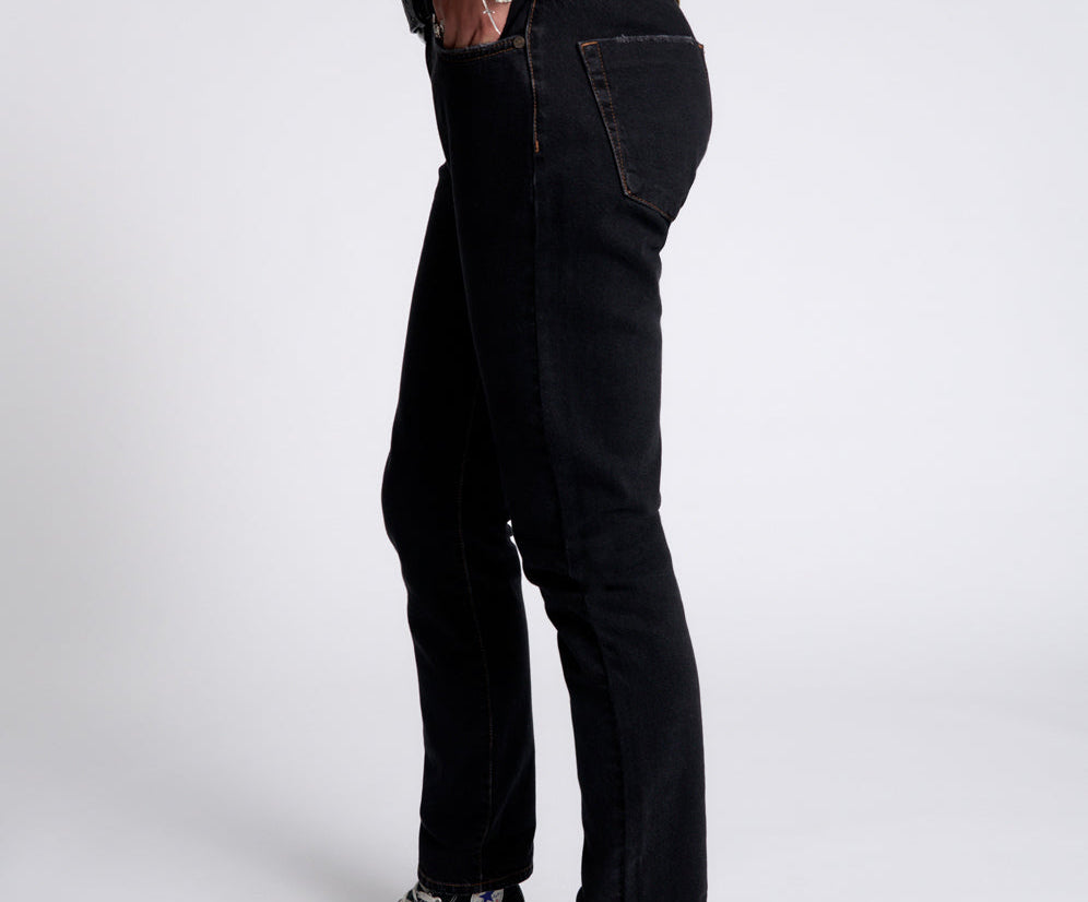 Awesome Baggies High Waist Straight Leg Denim Jeans - Worn Black