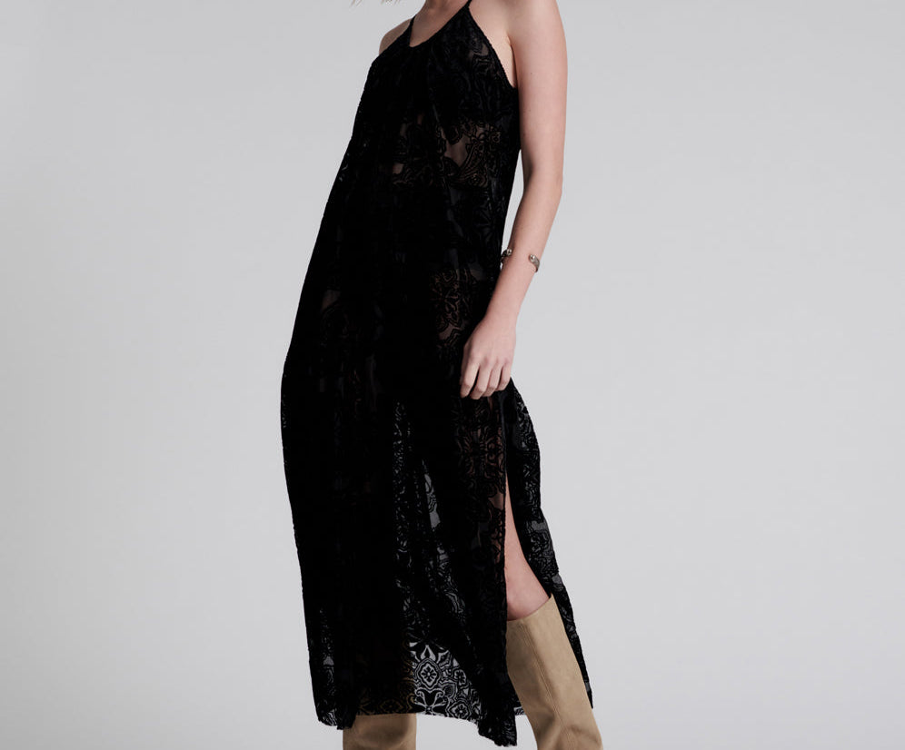 Western Defiance Long Line Slip Maxi Dress - Black