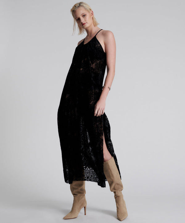 Western Defiance Long Line Slip Maxi Dress - Black