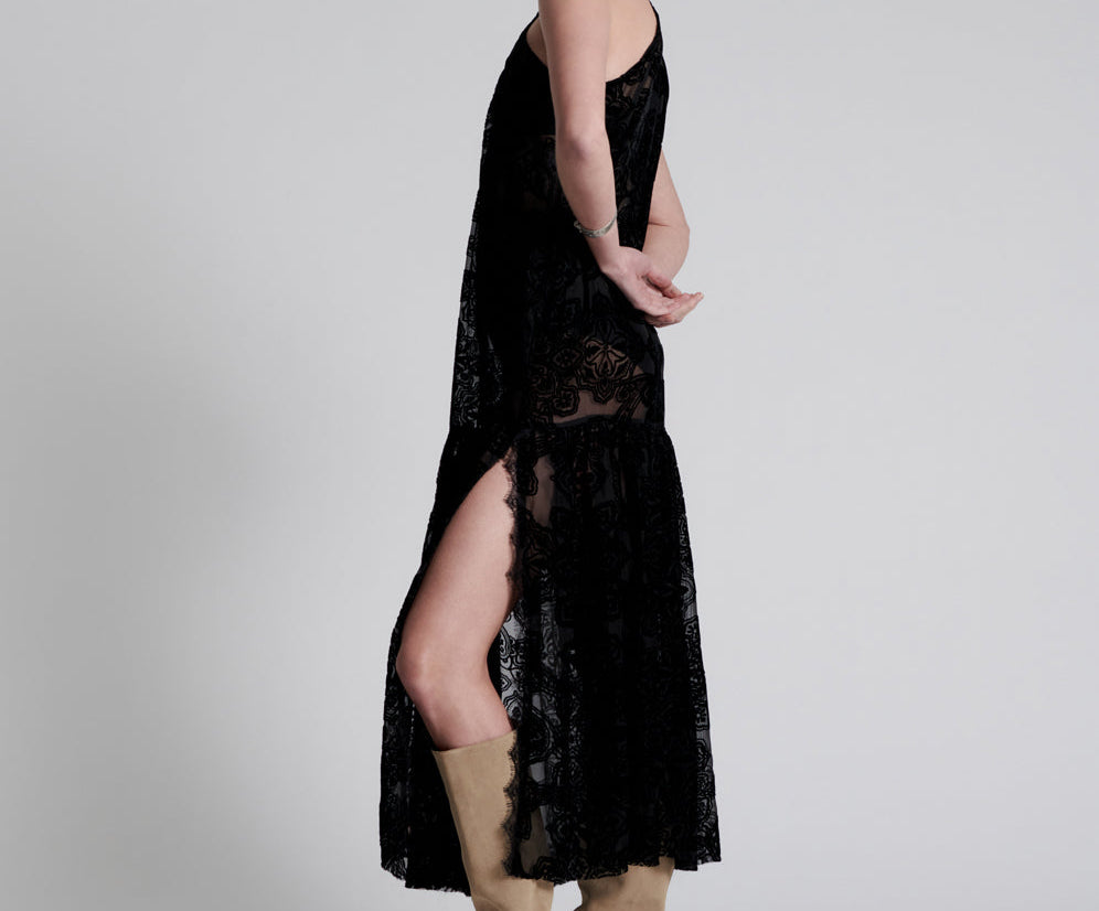 Western Defiance Long Line Slip Maxi Dress - Black