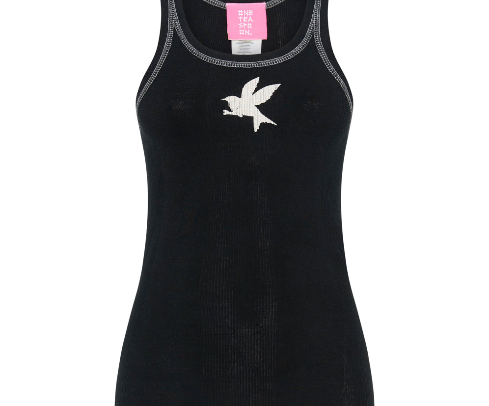 One Teaspoon Logo Bower Bird Ribbed Singlet - Jett Black