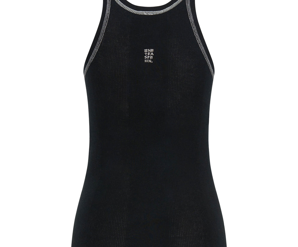 One Teaspoon Logo Bower Bird Ribbed Singlet - Jett Black