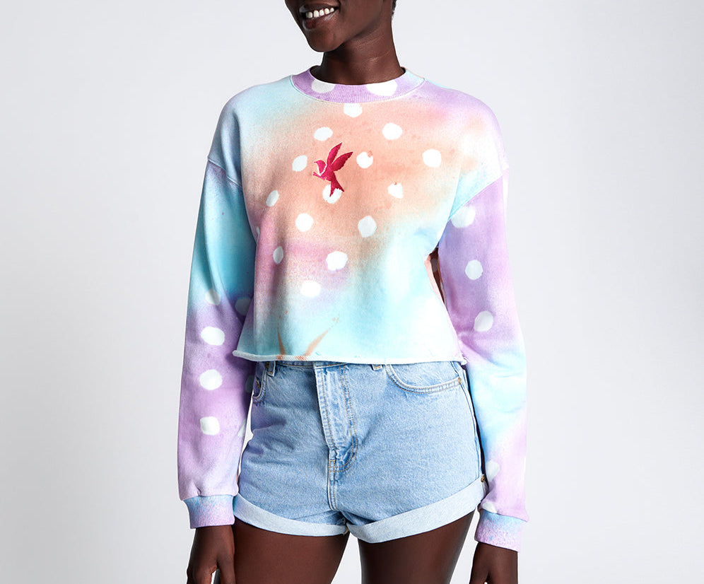 GRAFFITI TIE DYE CROPPED SWEAT