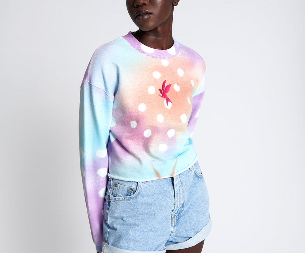 GRAFFITI TIE DYE CROPPED SWEAT