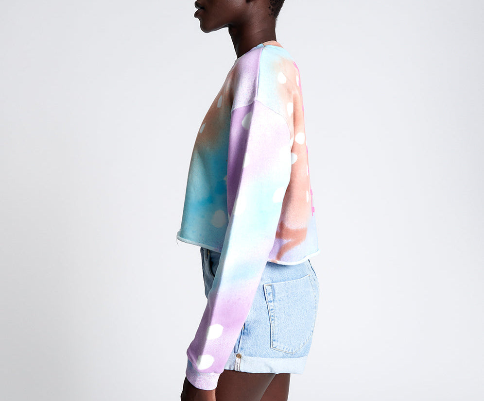 GRAFFITI TIE DYE CROPPED SWEAT