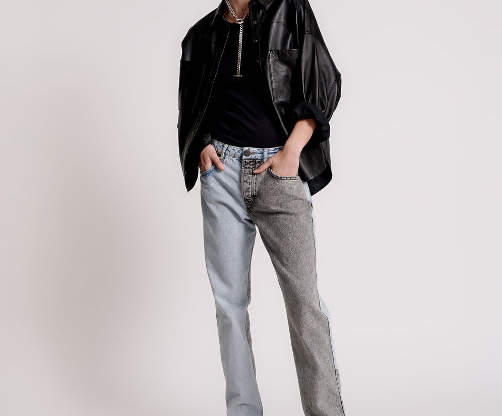 Truckers Mid Waist Straight Leg Denim Jeans - Blue Grey