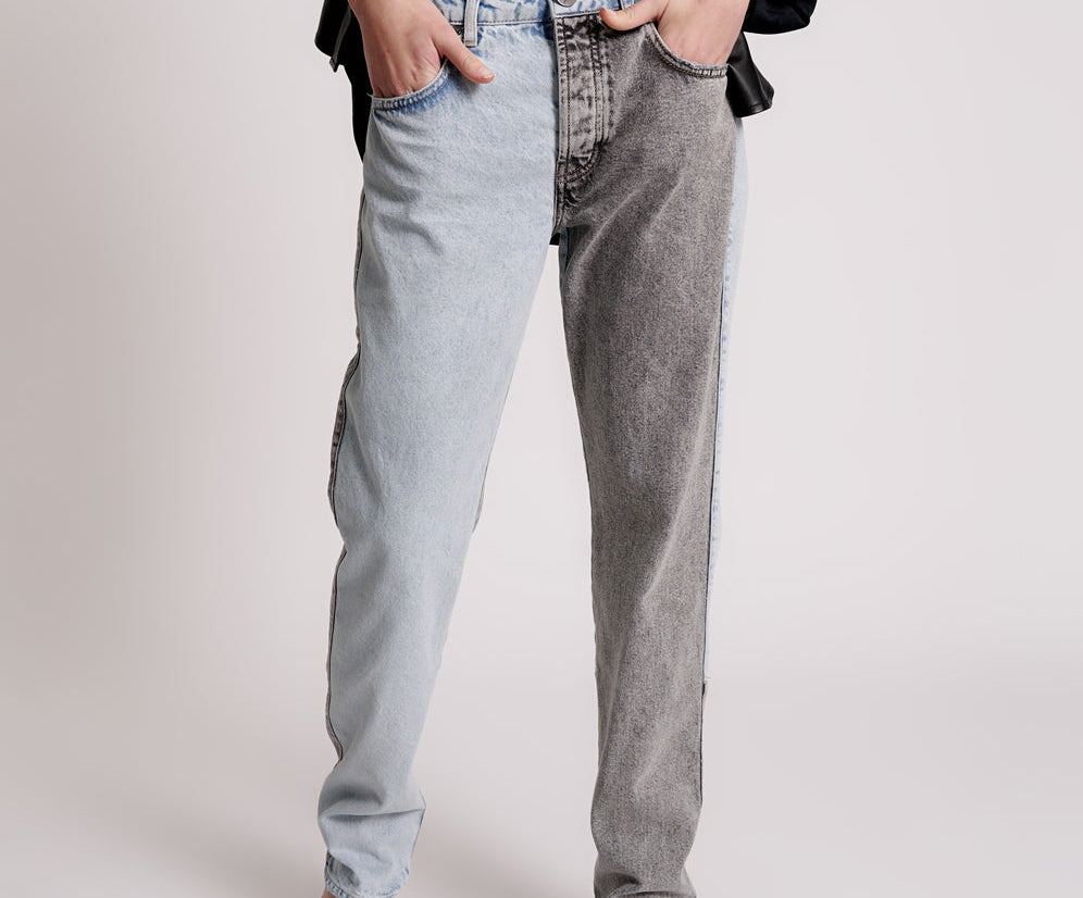 Truckers Mid Waist Straight Leg Denim Jeans - Blue Grey