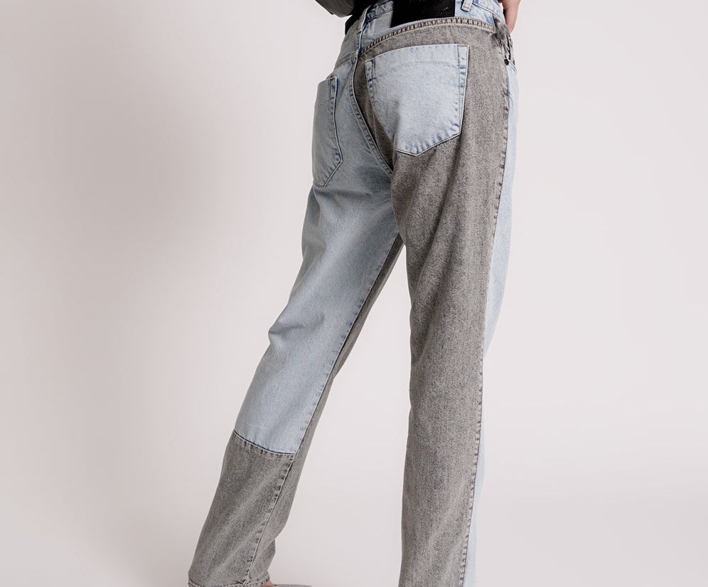 Truckers Mid Waist Straight Leg Denim Jeans - Blue Grey