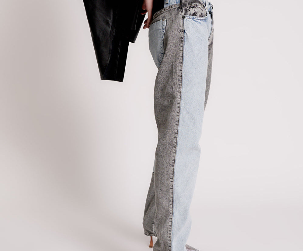 Truckers Mid Waist Straight Leg Denim Jeans - Blue Grey