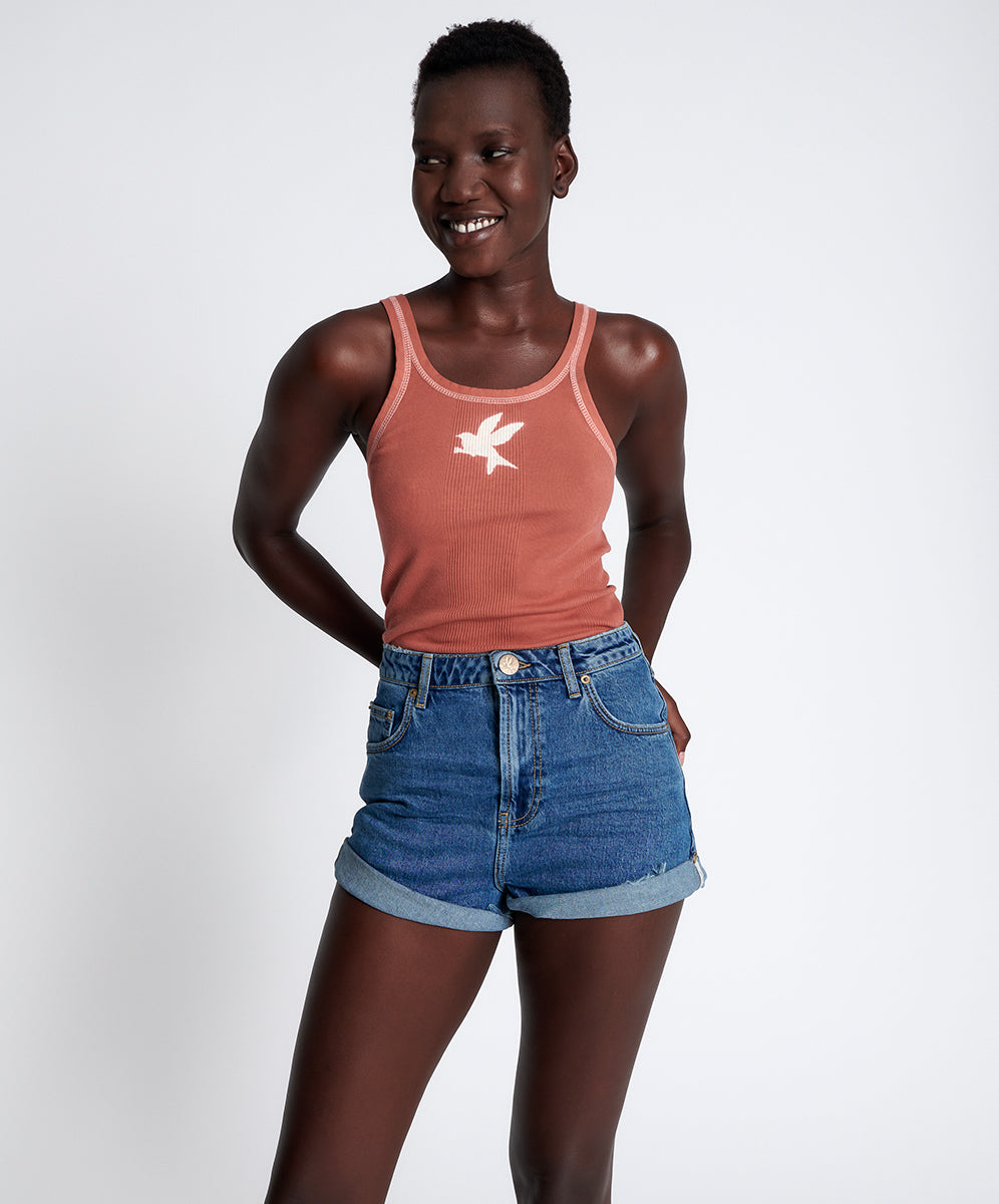 Products Bandits High Waist Denim Shorts - Rosewood Blue